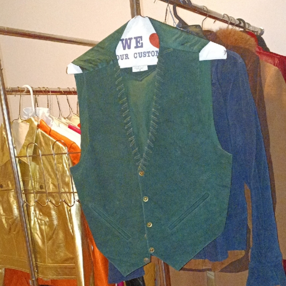 Green Suede Vest with Gold Buttons